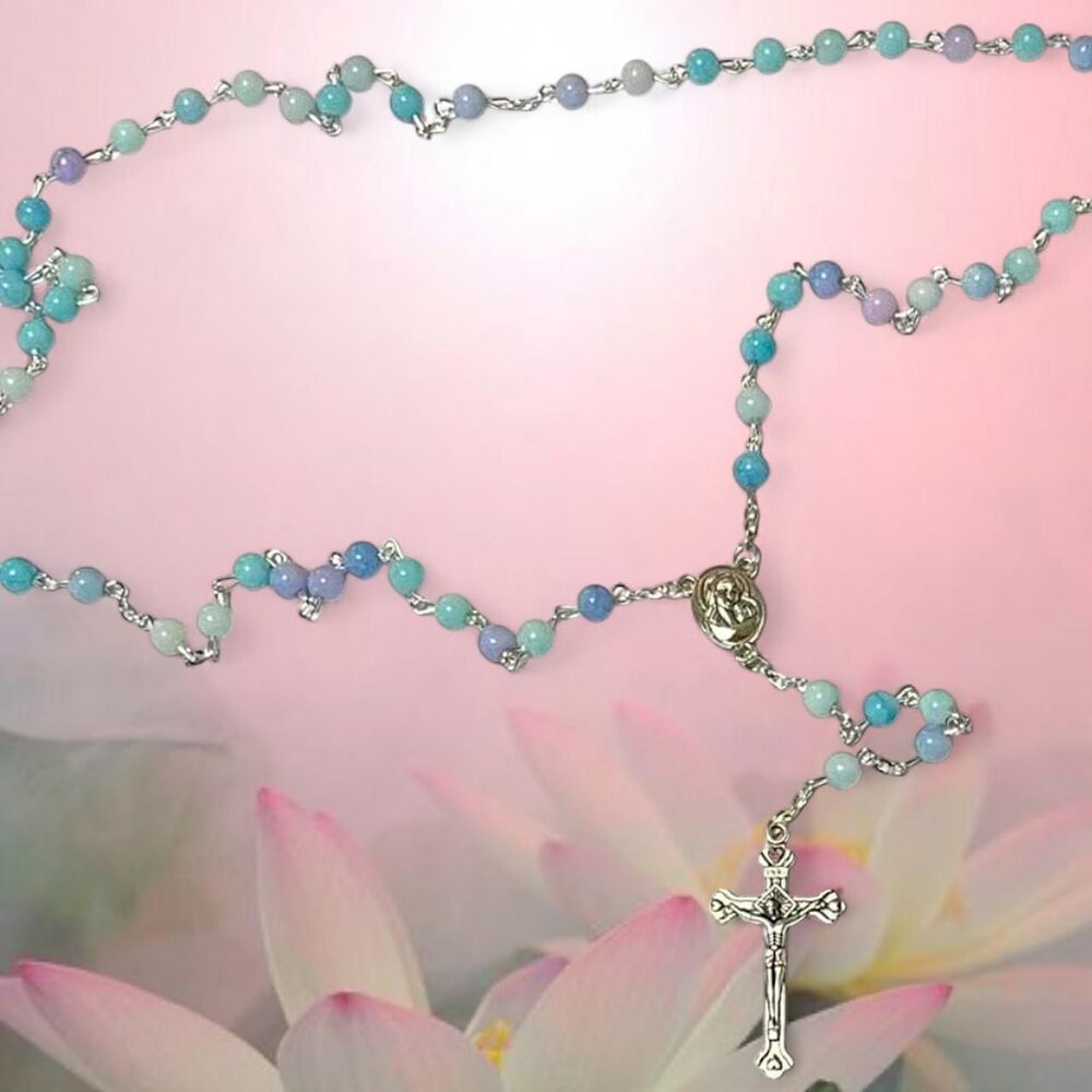 sweet baby blue rosary with silver cross 🕊️🕊️